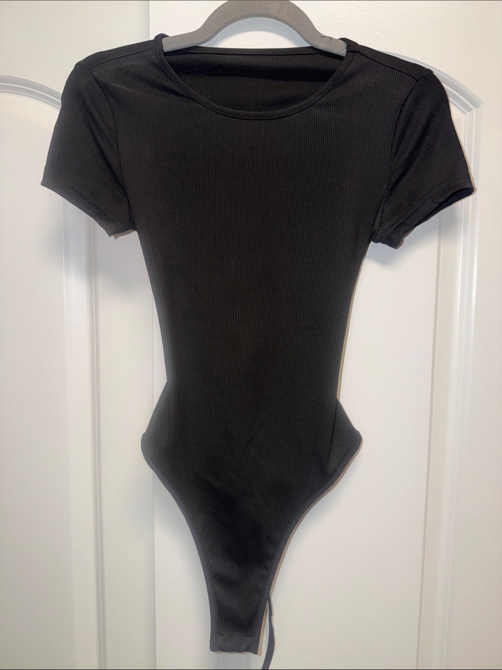 Backless Black Short-Sleeve One-Piece Bodysuit